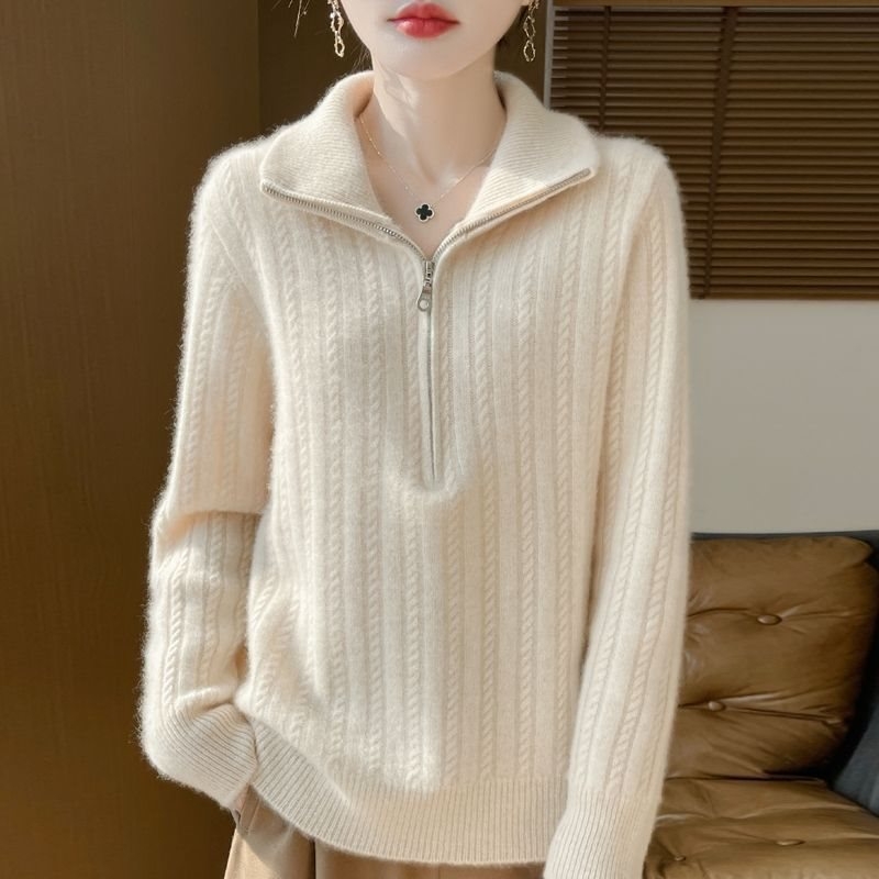 Cardigan s reverom i zatvaračem, ice silk pleteni materijal, široki kroj