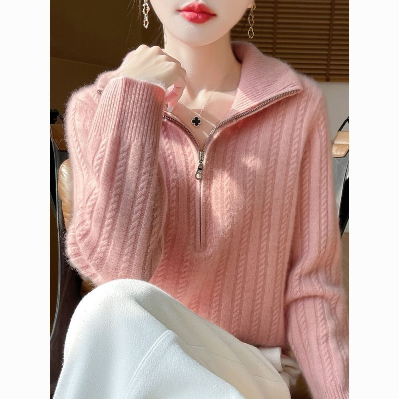 Cardigan s reverom i zatvaračem, ice silk pleteni materijal, široki kroj
