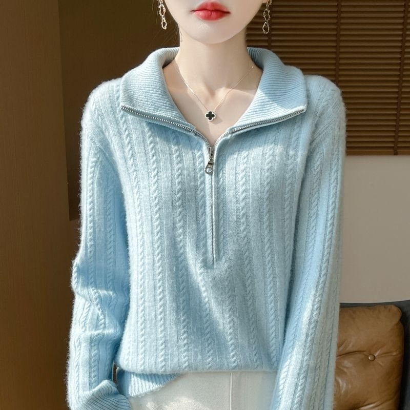 Cardigan s reverom i zatvaračem, ice silk pleteni materijal, široki kroj