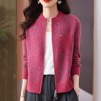 Pleteni kardigan sa zatvaračem, cvjetni uzorak, opuštena silueta (Sastav: pamuk 70-80%, poliestar; Srednja debljina; Dugi rukav; Bez peglanja; Japansko-korejski casual stil)