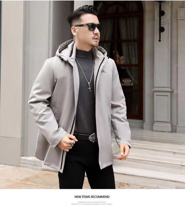 Ανδρικό παρκά από γούνα νέρκ με αποσπώμενο εσωτερικό, γούνινο γιακά από αλεπού, κουκούλα, φερμουάρ