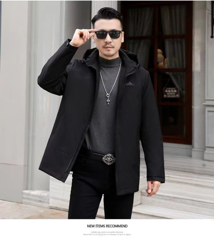 Ανδρικό παρκά από γούνα νέρκ με αποσπώμενο εσωτερικό, γούνινο γιακά από αλεπού, κουκούλα, φερμουάρ