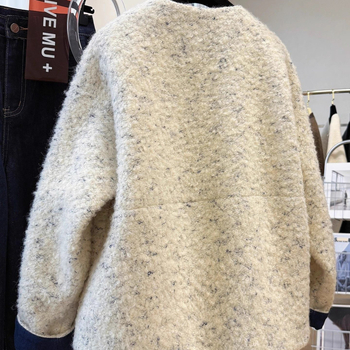 Ženská polyesterová bunda s guľatým výstrihom, karikatúrny vzor, dlhé rukávy a zapínanie na pracky