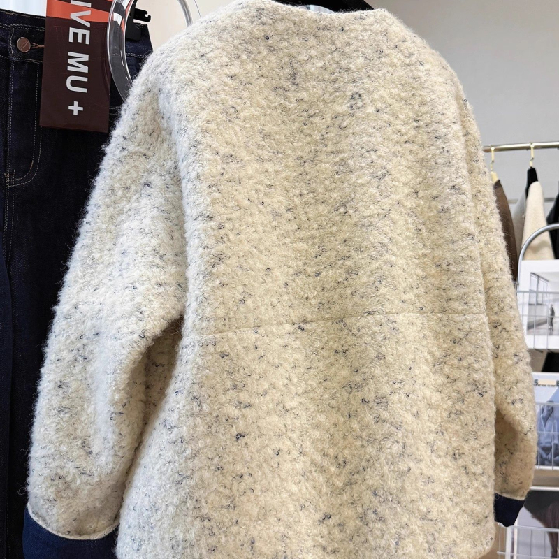 Ženská polyesterová bunda s guľatým výstrihom, karikatúrny vzor, dlhé rukávy a zapínanie na pracky