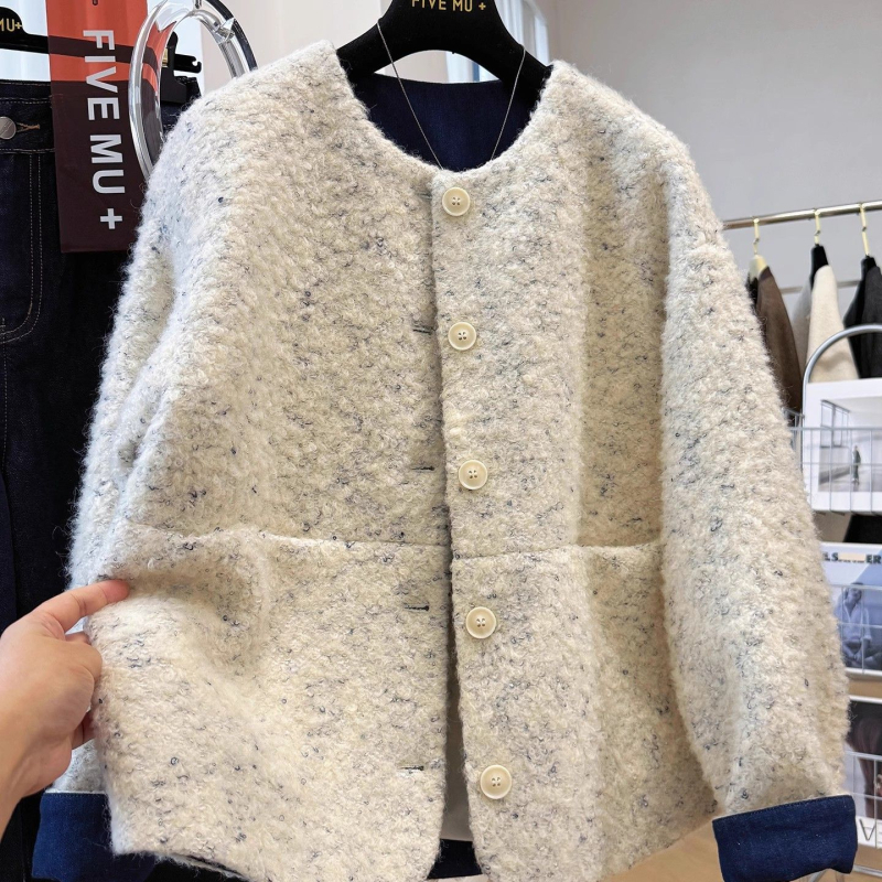 Ženská polyesterová bunda s guľatým výstrihom, karikatúrny vzor, dlhé rukávy a zapínanie na pracky