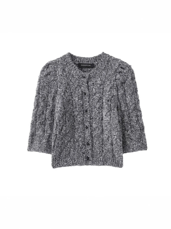 Kardigan od pletene tkanine, slim fit krojem, s puff rukavima, okrugli ovratnik, zatvaranje na jednu kopču, vlakna viskoze