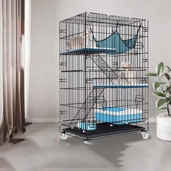 Κλουβί γάτας από ανοξείδωτο ατσάλι, αναδιπλούμενο με πολλά επίπεδα για εσωτερική χρήση χωρίς εγκατάσταση