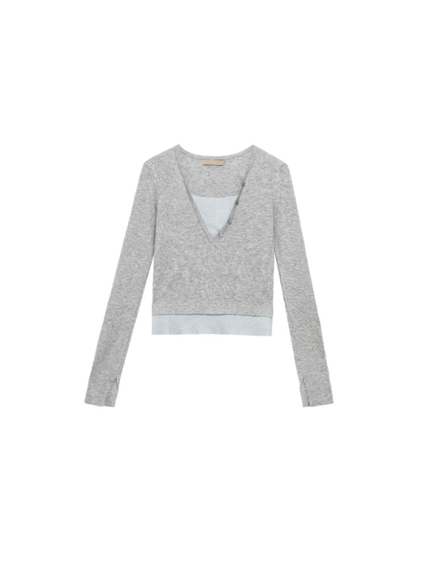 V-izrez, dugi rukavi, pleteni džemper s color-block uzorkom, mješavina poliestera i akrila, slim-fit