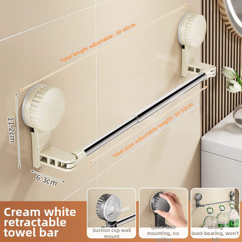 Cuier de prosoape cu ventuză pentru baie, telescopic, montaj fără găuri, materiale: plastic și oțel inoxidabil (Rupai)