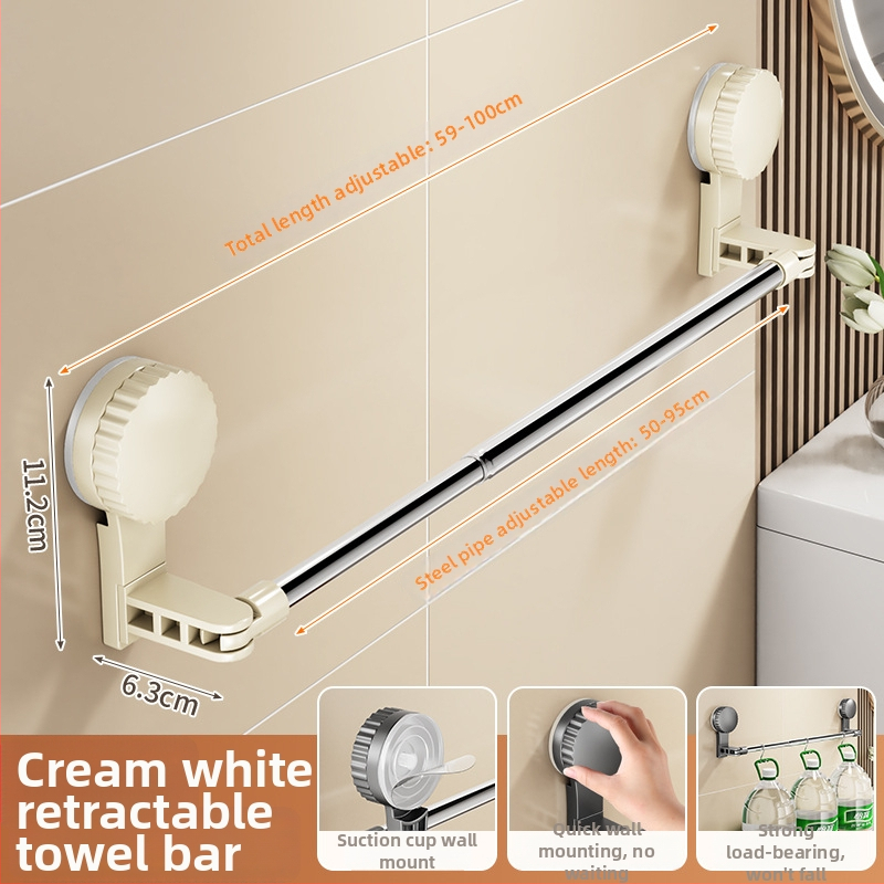 Cuier de prosoape cu ventuză pentru baie, telescopic, montaj fără găuri, materiale: plastic și oțel inoxidabil (Rupai)