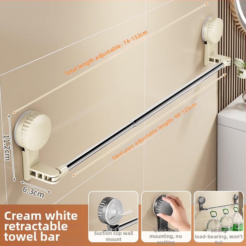 Cuier de prosoape cu ventuză pentru baie, telescopic, montaj fără găuri, materiale: plastic și oțel inoxidabil (Rupai)