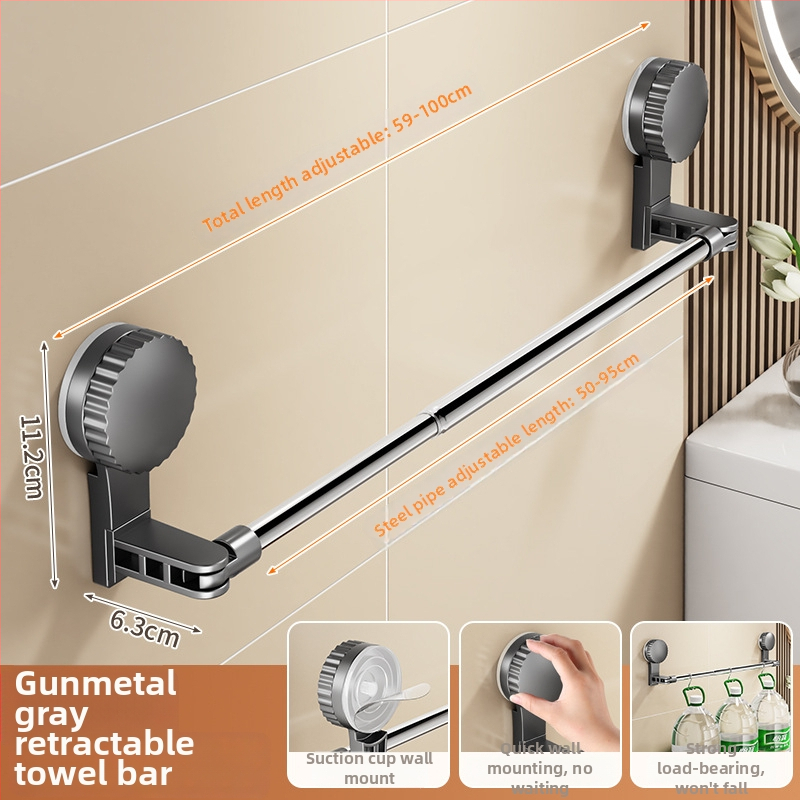 Cuier de prosoape cu ventuză pentru baie, telescopic, montaj fără găuri, materiale: plastic și oțel inoxidabil (Rupai)