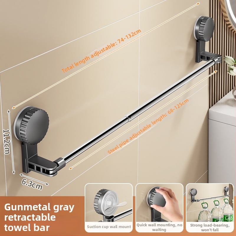 Cuier de prosoape cu ventuză pentru baie, telescopic, montaj fără găuri, materiale: plastic și oțel inoxidabil (Rupai)