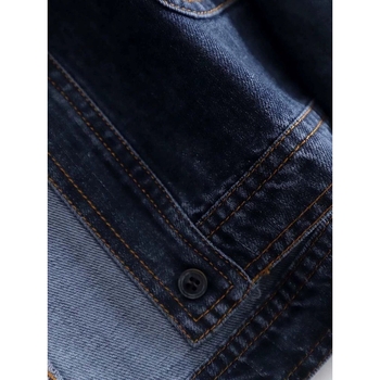 Denim kardigan jakna, dugi rukavi, okrugli ovratnik, pamuk 95%+, gradski stil, proljeće 2024