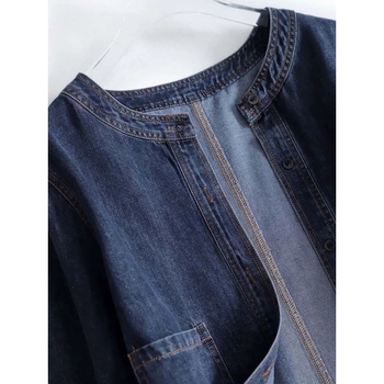 Denim kardigan jakna, dugi rukavi, okrugli ovratnik, pamuk 95%+, gradski stil, proljeće 2024