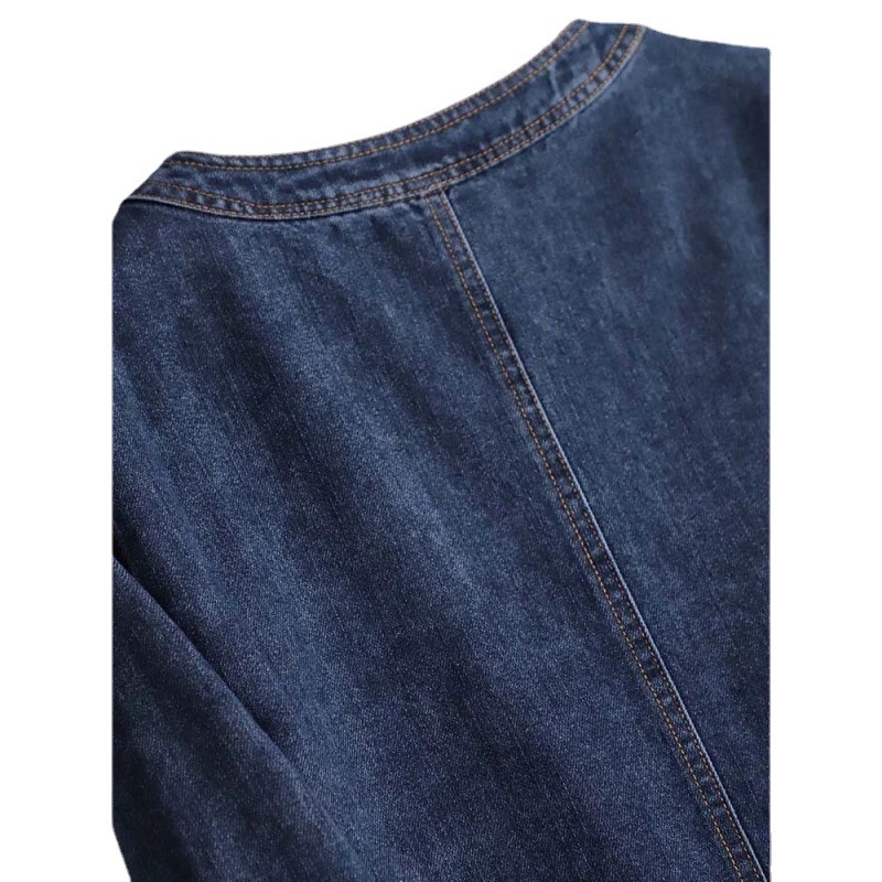 Denim kardigan jakna, dugi rukavi, okrugli ovratnik, pamuk 95%+, gradski stil, proljeće 2024