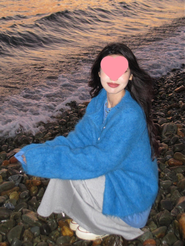 Ženski pleteni kardigan, korejskog stila, slobodan kroj, dugi rukavi, okrugli izrez, gust materijal, 70–80% spandex