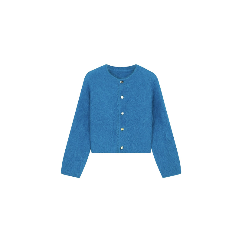 Ženski pleteni kardigan, korejskog stila, slobodan kroj, dugi rukavi, okrugli izrez, gust materijal, 70–80% spandex