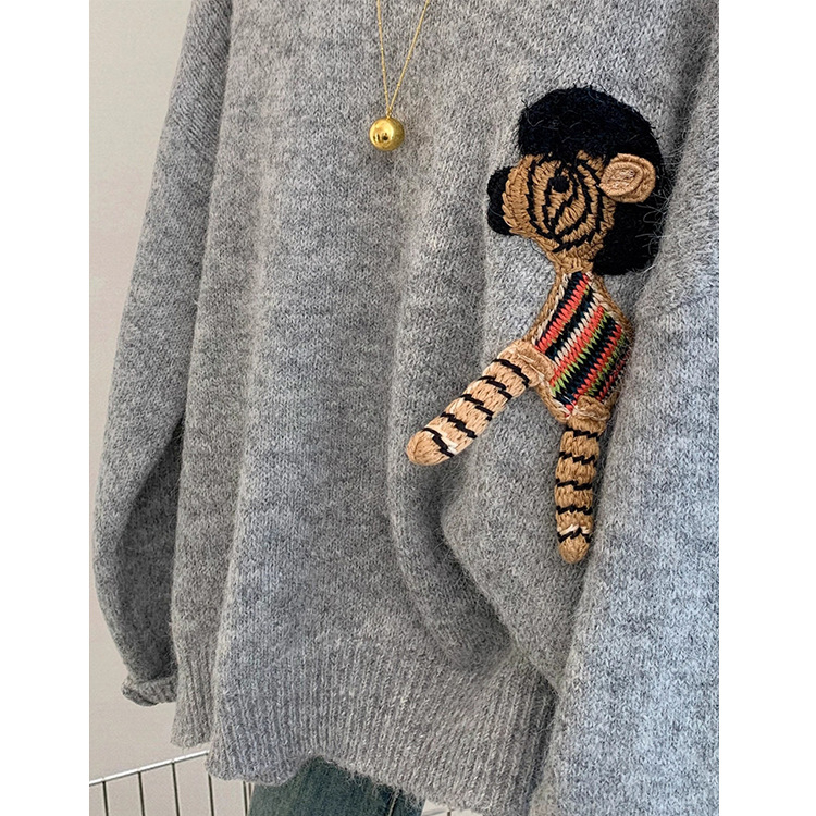 Pulover tricotat cu glugă pentru femei, model 3D, grosime medie, guler rotund, mâneci lungi, iarna 2025