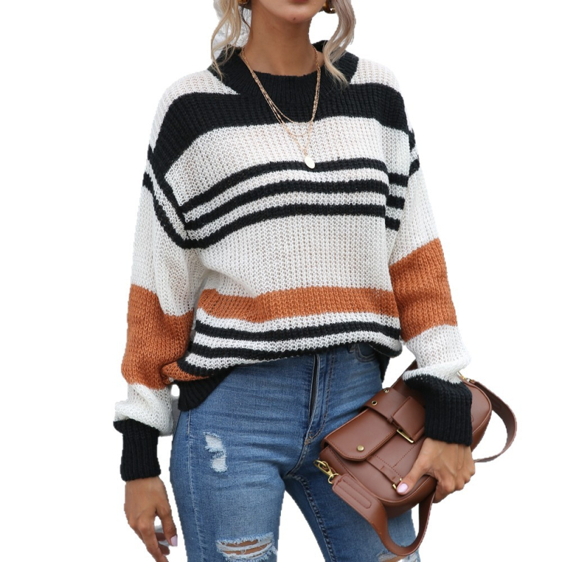 Prugasti akrilni pulover, okruglog izreza, dugi rukavi, obične dužine, ležerni gradski stil