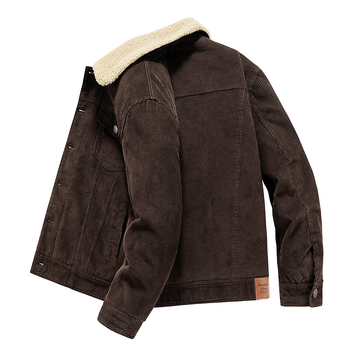 Muška zimska jakna Harajuku stila, s fleece podstavom, vanjski corduroy, izolacija od cotton-padded, jednostruko zakopčavanje, višestruki džepovi