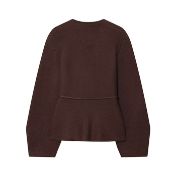 Pleten kardigan s kaišem, poliester, jednobojna boja, dugi rukavi, okrugli izrez, duljina 50–65 cm, gradski stil