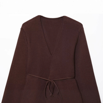 Pleten kardigan s kaišem, poliester, jednobojna boja, dugi rukavi, okrugli izrez, duljina 50–65 cm, gradski stil