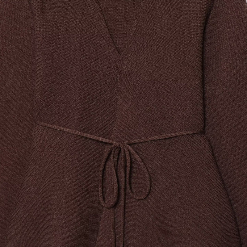 Pleten kardigan s kaišem, poliester, jednobojna boja, dugi rukavi, okrugli izrez, duljina 50–65 cm, gradski stil