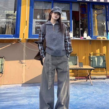 Ženski pleteni džemper – labav kroj, stojeći ovratnik, dugi rukavi, akrilna smjesa, gradski stil