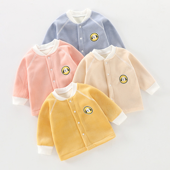 Dječji kardigan od corduroy platna s fleece unutrašnjosti, 95% poliester, unisex, okrugli ovratnik, bez kapuljače, za djecu 1–3 godine