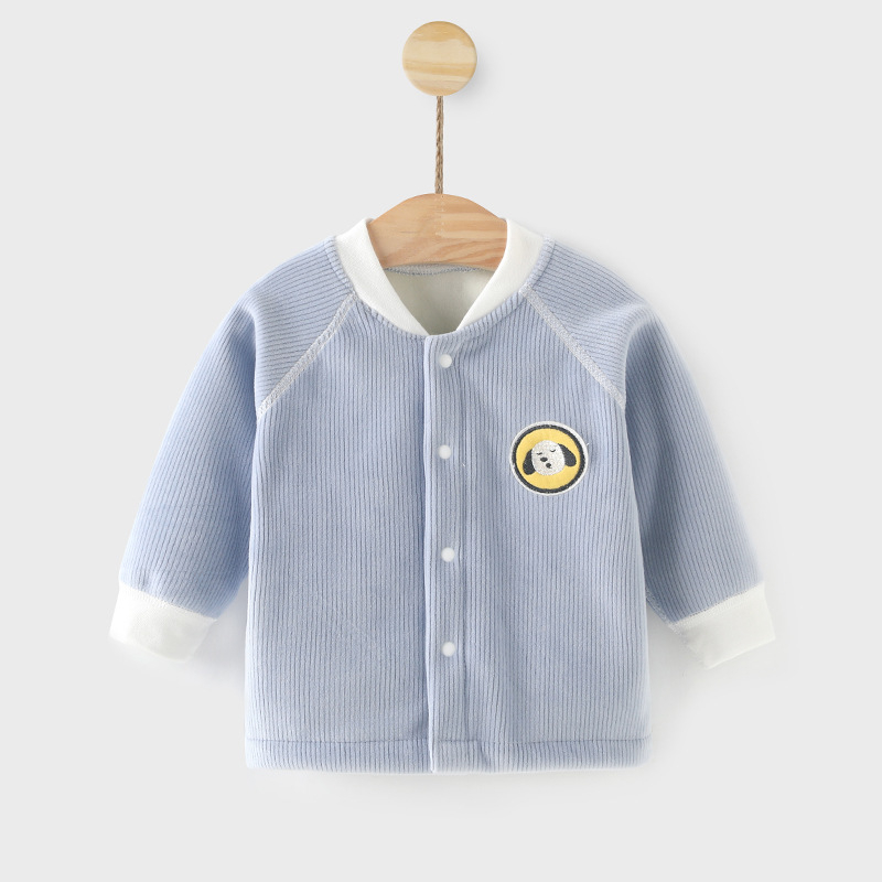 Dječji kardigan od corduroy platna s fleece unutrašnjosti, 95% poliester, unisex, okrugli ovratnik, bez kapuljače, za djecu 1–3 godine