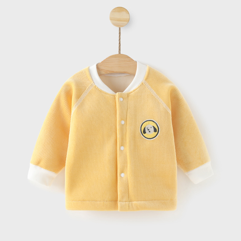 Dječji kardigan od corduroy platna s fleece unutrašnjosti, 95% poliester, unisex, okrugli ovratnik, bez kapuljače, za djecu 1–3 godine