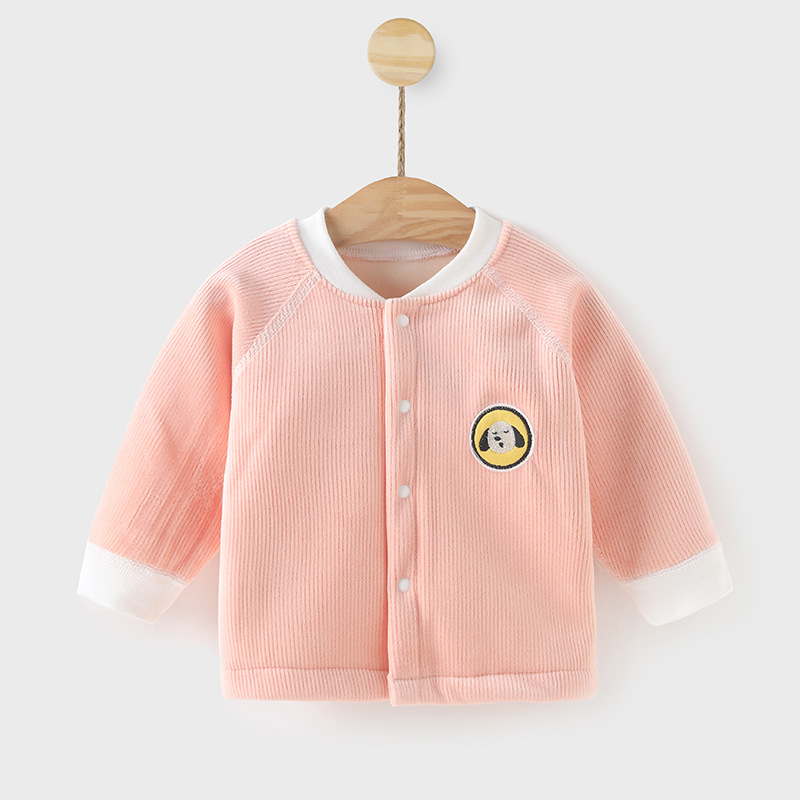 Dječji kardigan od corduroy platna s fleece unutrašnjosti, 95% poliester, unisex, okrugli ovratnik, bez kapuljače, za djecu 1–3 godine