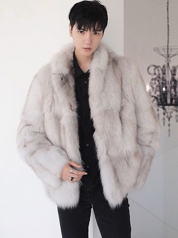 Ανδρικό παλτό από τεχνητή γούνα αλεπούς, μεσαίου μήκους, χαλαρή γραμμή, σταθερή γιακά, μονόμπροδο κούμπωμα