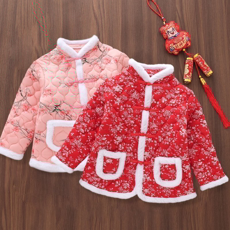 Детско палто с флорален принт, етно стил, пълнеж полиестер, подплата полиестер, основна материя полиестер