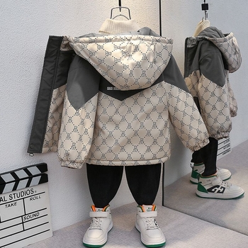 Детско зимно яке за момчета – дебел пълнеж полиестер‑памук, подплатено полиестер, за бебета до 1 година