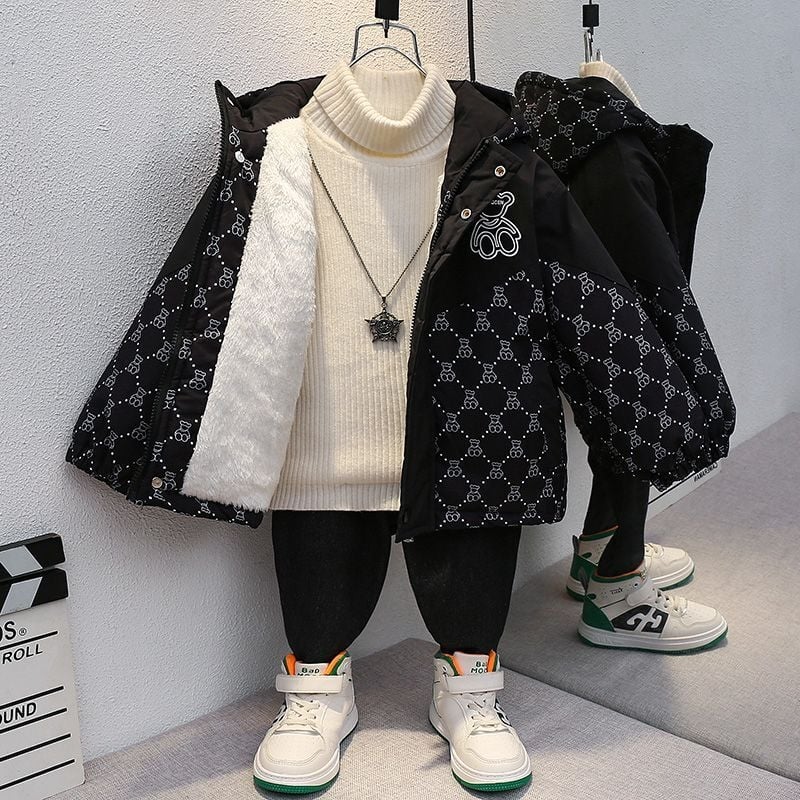 Детско зимно яке за момчета – дебел пълнеж полиестер‑памук, подплатено полиестер, за бебета до 1 година