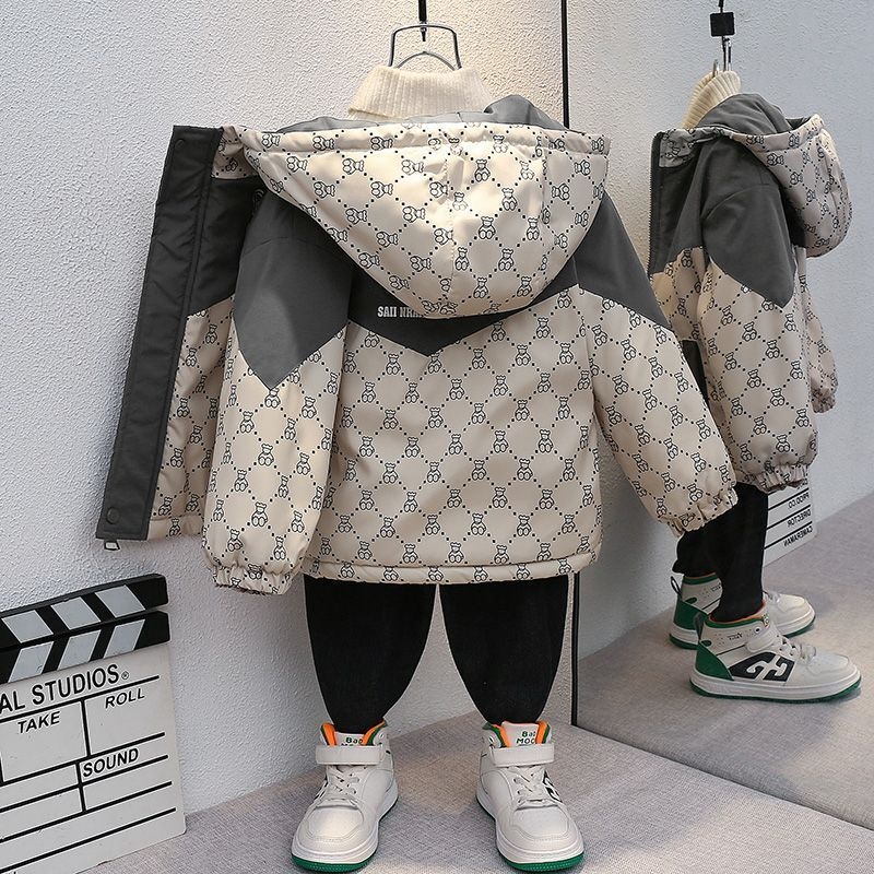 Детско зимно яке за момчета – дебел пълнеж полиестер‑памук, подплатено полиестер, за бебета до 1 година