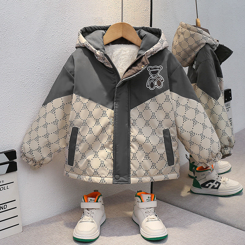 Детско зимно яке за момчета – дебел пълнеж полиестер‑памук, подплатено полиестер, за бебета до 1 година