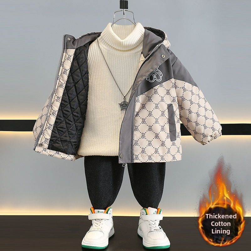 Детско зимно яке за момчета – дебел пълнеж полиестер‑памук, подплатено полиестер, за бебета до 1 година