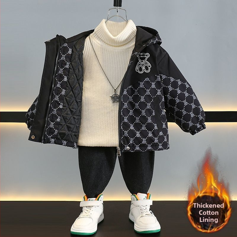 Детско зимно яке за момчета – дебел пълнеж полиестер‑памук, подплатено полиестер, за бебета до 1 година