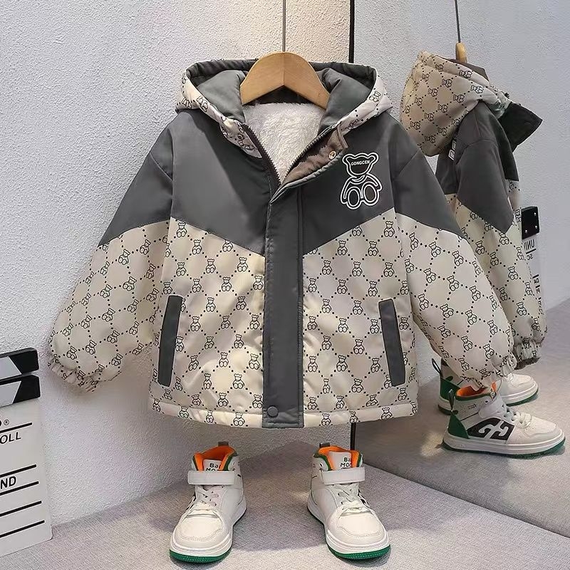 Детско зимно яке за момчета – дебел пълнеж полиестер‑памук, подплатено полиестер, за бебета до 1 година