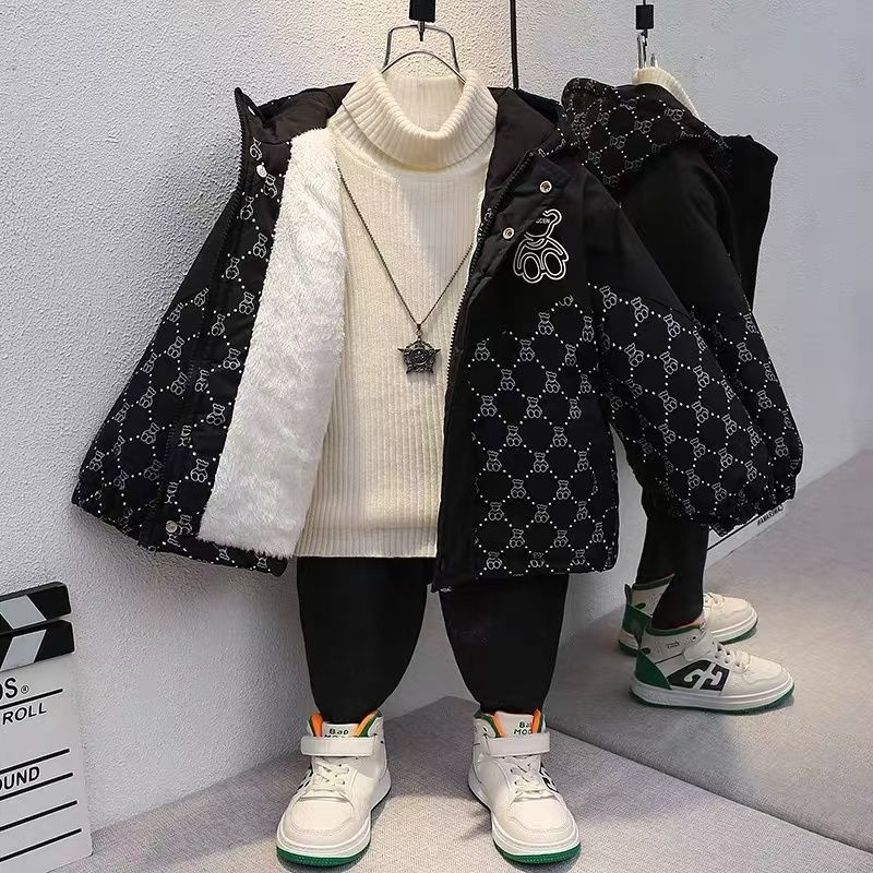 Детско зимно яке за момчета – дебел пълнеж полиестер‑памук, подплатено полиестер, за бебета до 1 година