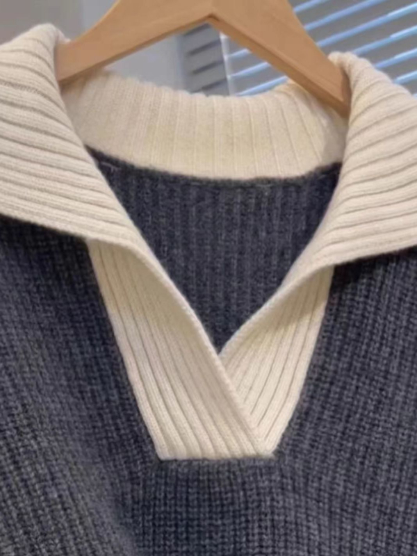 Pleteni pulover - Chenille tkanina, polo ovratnik, bez rukava, srednja debljina