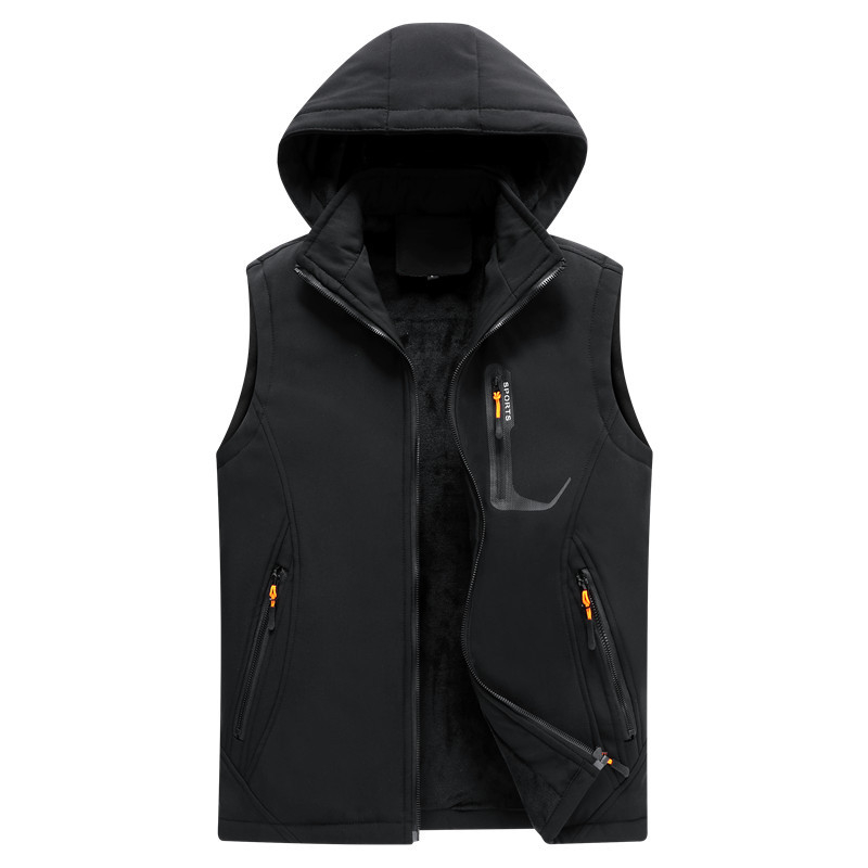 Muški kapucjačasti outdoor prsluk za jesen-zimu, slim-fit, corduroy tkanina, glavna tkanina: vuna, podstava: lan, punilo: pamuk, dizajn struka (Hooded; Cotton filling; Corduroy; Wool main; Flax lining)