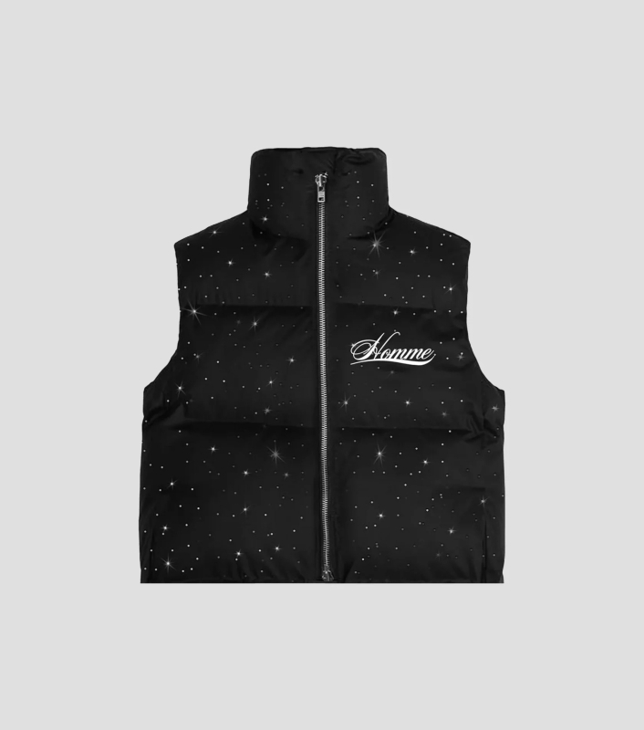 2025 Europsko-američki streetwear zimska vest s natpisom i kristalima, unisex, punjenje od poliestera