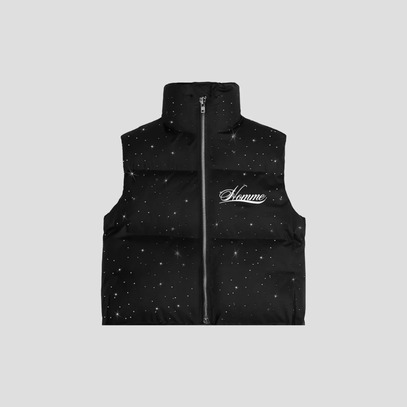 2025 Europsko-američki streetwear zimska vest s natpisom i kristalima, unisex, punjenje od poliestera