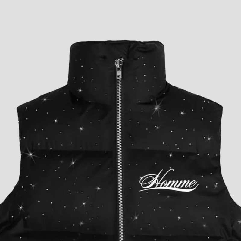 2025 Europsko-američki streetwear zimska vest s natpisom i kristalima, unisex, punjenje od poliestera