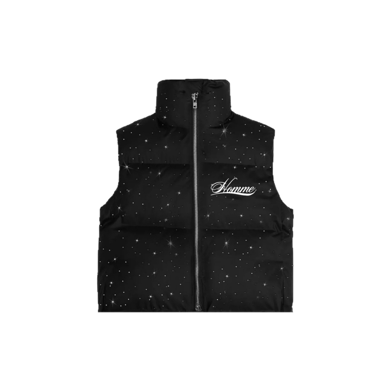 2025 Europsko-američki streetwear zimska vest s natpisom i kristalima, unisex, punjenje od poliestera