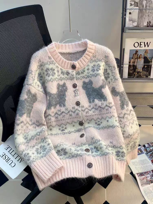 Kardigan od alpaka vune, jacquard uzorak, okrugli izrez, udoban kroj, retro stil